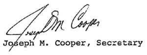 LCSD Secretary Joseph M Cooper Signature